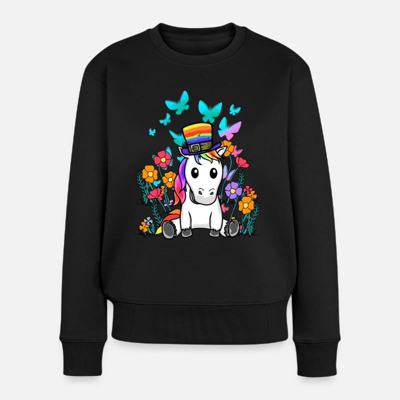 LGBT Einhorn Pferd Einhörner Regenbogen Blume - Frauen Premium Bio Pullover - Schwarz