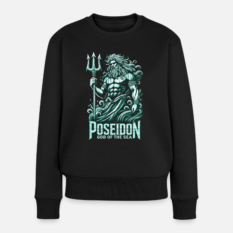 Poseidon - Gott der Meere - Frauen Premium Bio Pullover - Schwarz