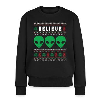 Pull de Noël laid de Noël drôle Alien - Pull Premium bio Femme - noir - Devant - Julia (174cm)