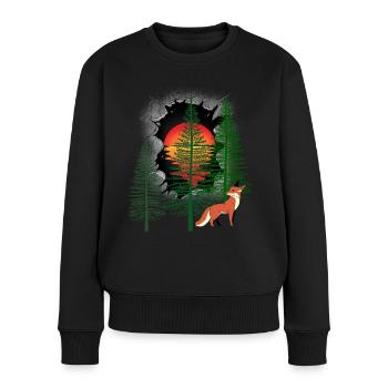 mystisch Wald Fuchs Füchse Märchen Kinder Kind - Frauen Premium Bio Pullover - Schwarz - Vorne - Julia (174cm)