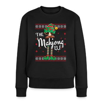 Mahjong Elf Weihnachts-Outfit für Familienfeiern - Frauen Premium Bio Pullover - Schwarz - Vorne - Julia (174cm)