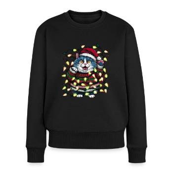 Chat Moche Noël Noël Père Noël - Pull Premium bio Femme - noir - Devant - Julia (174cm)