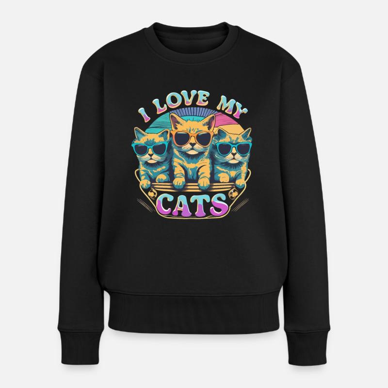 I Love My Cats - Coole Katzen mit Sonnenbrille - Frauen Premium Bio Pullover - Schwarz