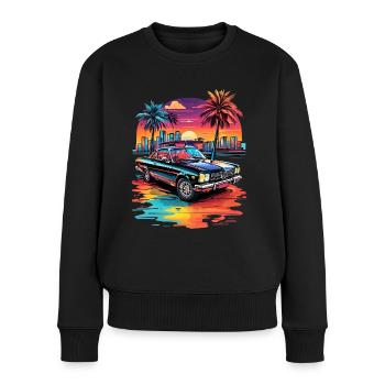 Retro Car Cruiser bei Sonnenuntergang - Frauen Premium Bio Pullover - Schwarz - Vorne - Julia (174cm)