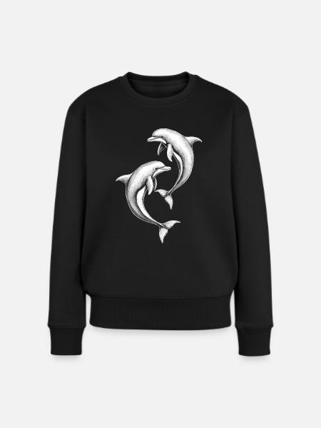 Delfin, Süße Delfine - Frauen Premium Bio Pullover - Schwarz