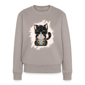 Thé à bulles Boba BubbleTea Kawaii Japan Tea Kpop - Pull Premium bio Femme - taupe - Devant - Julia (174cm)