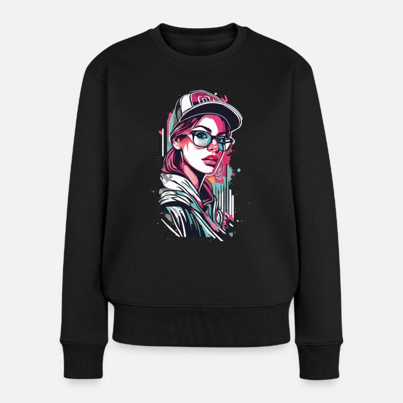Fille urbaine dans le style Pop Art - Pull Premium bio Femme - noir