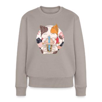 Thé à bulles Boba BubbleTea Kawaii Japan Tea Kpop - Pull Premium bio Femme - taupe - Devant - Julia (174cm)