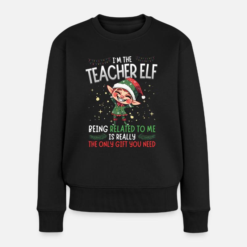 weihnI'm the Teacher Elf - Partnerlook Weihnachten - Frauen Premium Bio Pullover - Schwarz