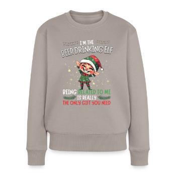 weihnaJe suis l’elfe buveur de bière : Partnerlook Weihn - Pull Premium bio Femme - taupe - Devant - Julia (174cm)