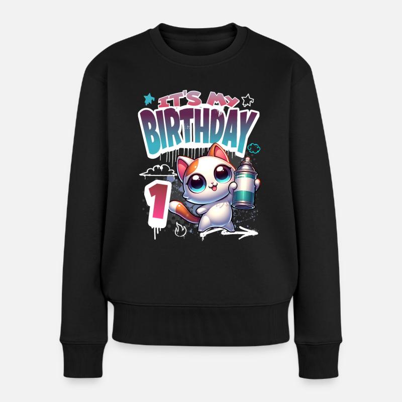 1. Geburtstag Katze Graffiti - Frauen Premium Bio Pullover - Schwarz