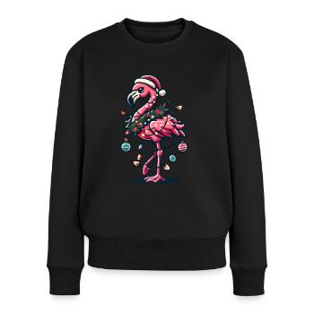 Flamant rose drôle avec décoration de Noël - Pull Premium bio Femme - noir - Devant - Julia (174cm)