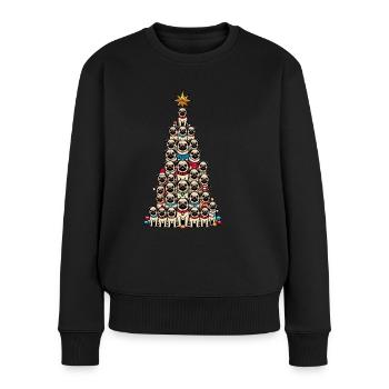 Mops Weihnachtsbaum Lustige Hundemotive - Frauen Premium Bio Pullover - Schwarz - Vorne - Julia (174cm)