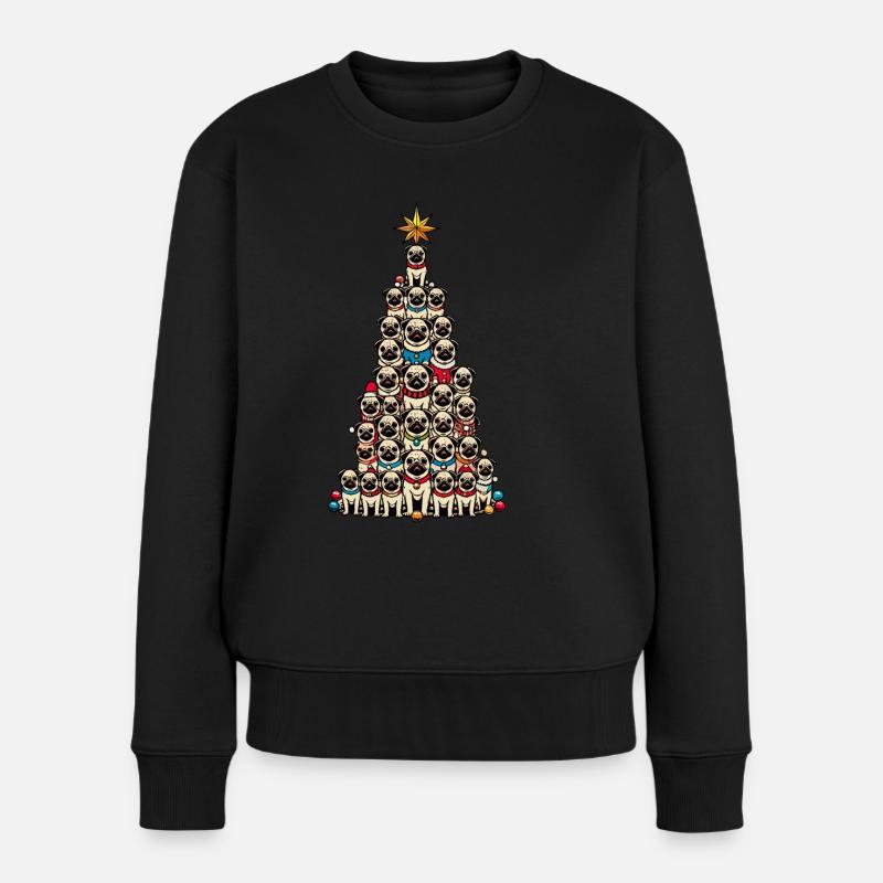 Mops Weihnachtsbaum Lustige Hundemotive - Frauen Premium Bio Pullover - Schwarz