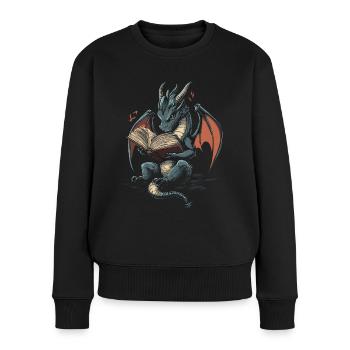geVerspielter grauer Drache Magische Geschichtenfa - Frauen Premium Bio Pullover - Schwarz - Vorne - Julia (174cm)