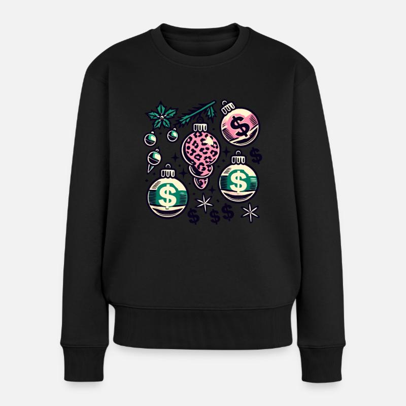 Weihnachtlicher Geldregen Dekor - Frauen Premium Bio Pullover - Schwarz