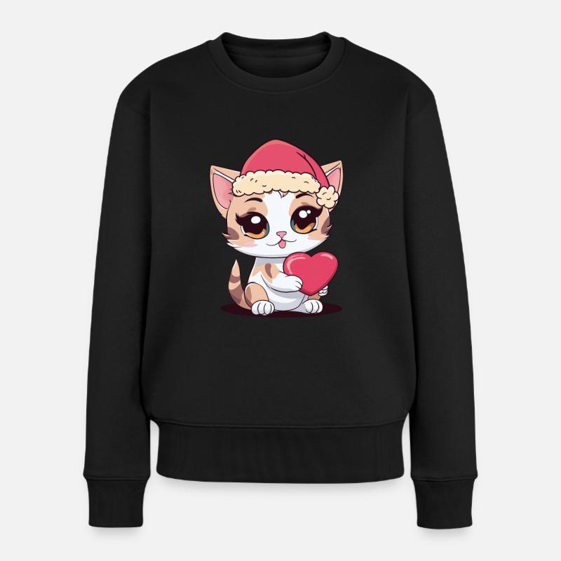 Weihnachtsmann Nikolaus Katze Katzen Kinder - Frauen Premium Bio Pullover - Schwarz
