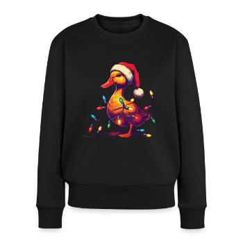 Weihnachten Lustige Ente Mit Lichterkette - Frauen Premium Bio Pullover - Schwarz - Vorne - Julia (174cm)