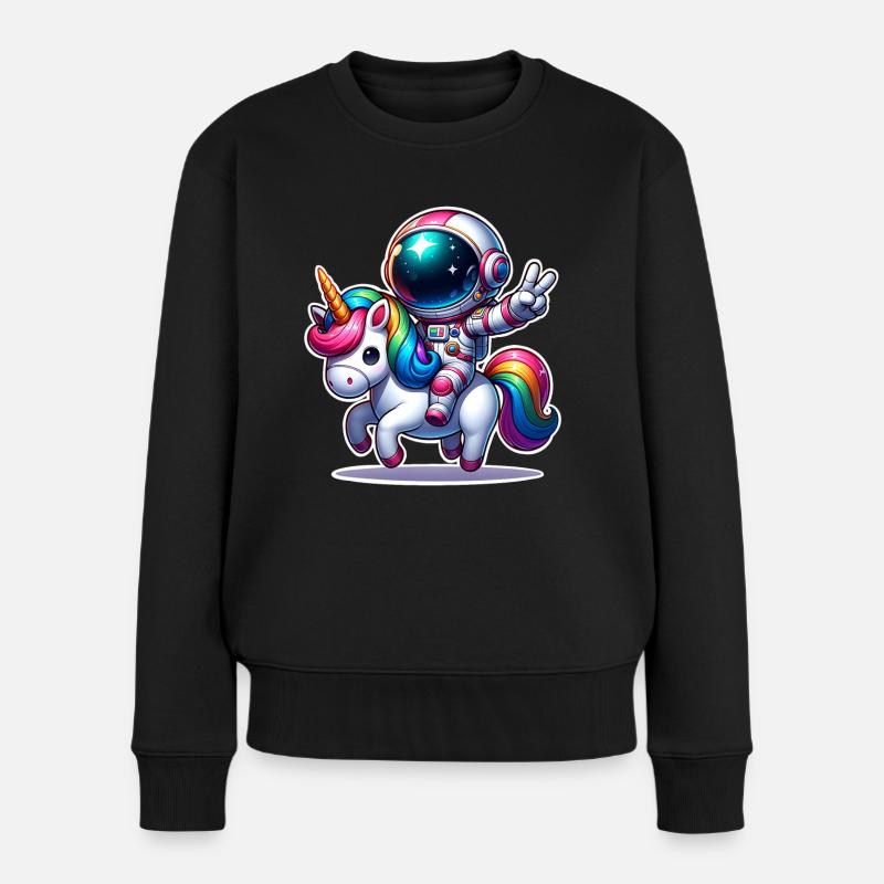 Astronaut Einhorn - Frauen Premium Bio Pullover - Schwarz