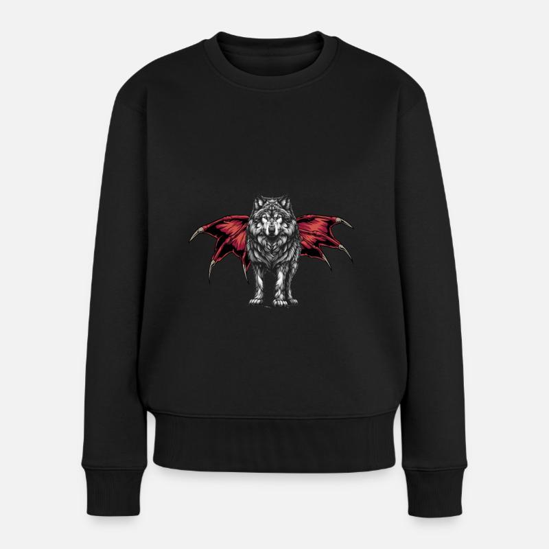 Halloween Wolf Wölfe Werwolf - Frauen Premium Bio Pullover - Schwarz