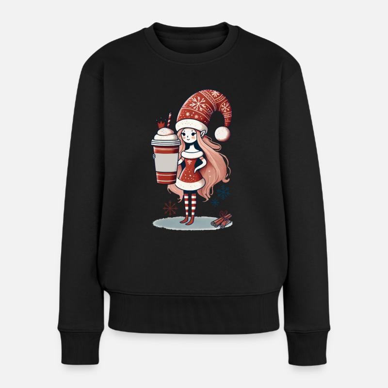 Weihnachts-Kaffeeliebhaber Gnom Wichtel Freude - Frauen Premium Bio Pullover - Schwarz