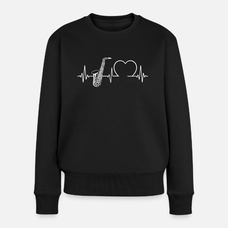 Saxophone Heartbeat - Frauen Premium Bio Pullover - Schwarz