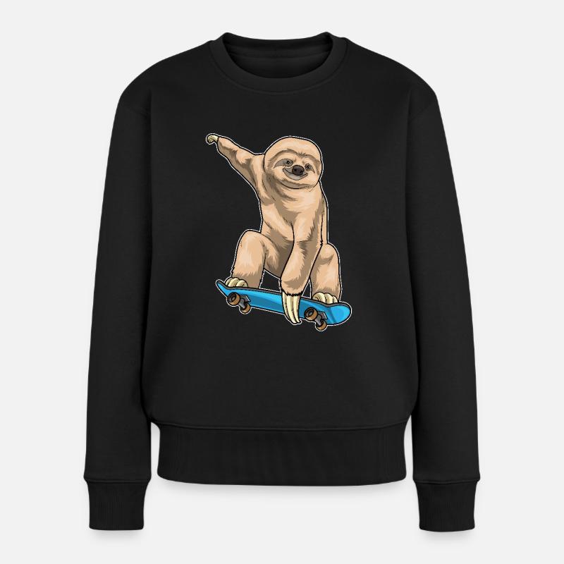 Faultier Skater Skateboard - Frauen Premium Bio Pullover - Schwarz