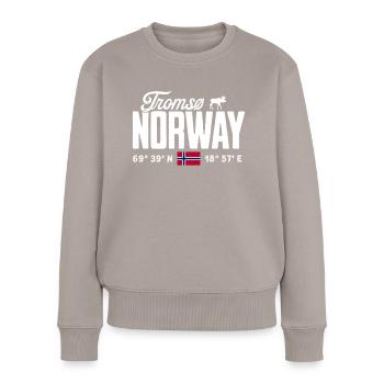 Norwegen Norway Norge Skandinavien Tromsø - Frauen Premium Bio Pullover - Taupe - Vorne - Julia (174cm)