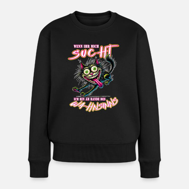Crazy Katze am Rande des Wahnsinns Comic Stil - Frauen Premium Bio Pullover - Schwarz