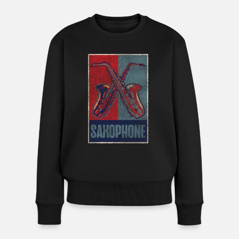 Saxophone Retro Vintage Saxophone - Frauen Premium Bio Pullover - Schwarz