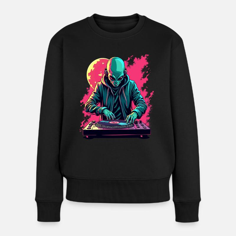 Alien Extraterrestre DJ Musique - Pull Premium bio Femme - noir