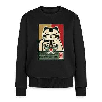 Ramen Nudeln Katzenliebhaber Retro Kawaii Katzen - Frauen Premium Bio Pullover - Schwarz - Vorne - Julia (174cm)