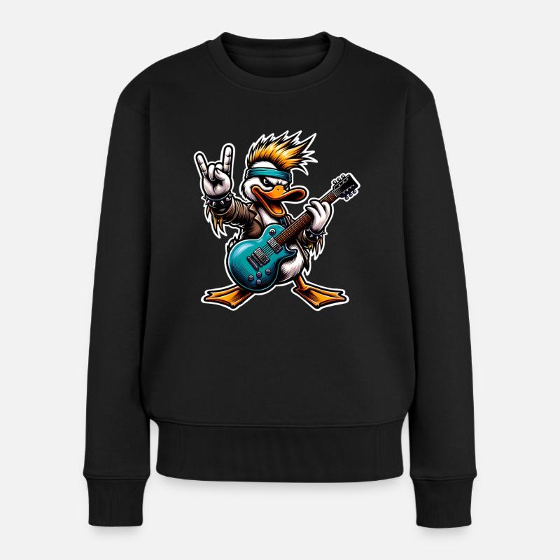 Ente Rock and Roll Gitarrist - Frauen Premium Bio Pullover - Schwarz
