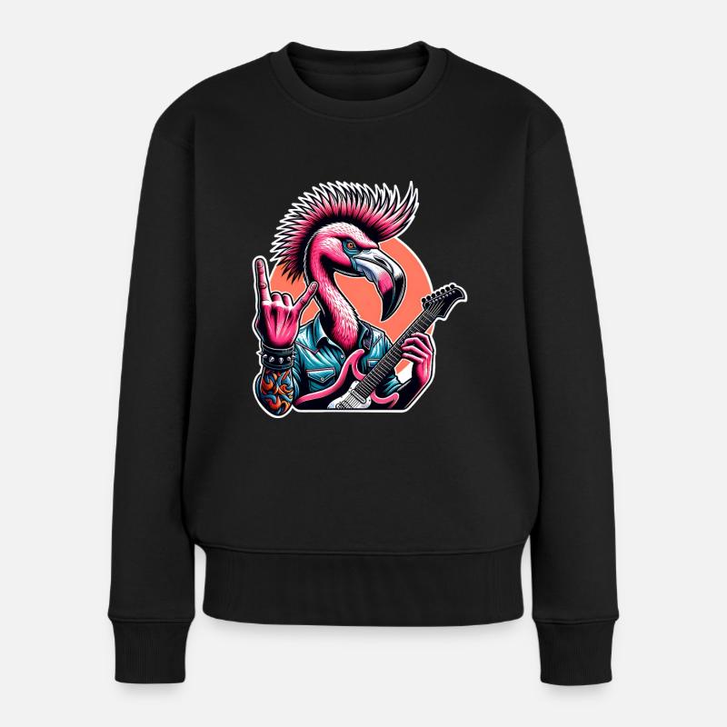 Flamingo Guitariste de Rock and Roll - Pull Premium bio Femme - noir