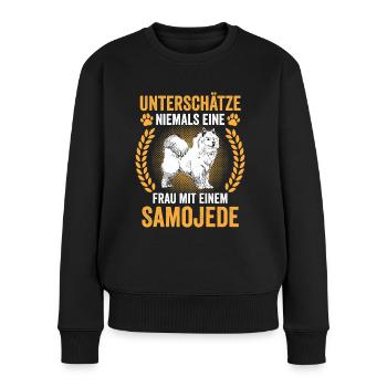 Samojede Samojedenspitz Frau mit Samojede - Frauen Premium Bio Pullover - Schwarz - Vorne - Julia (174cm)