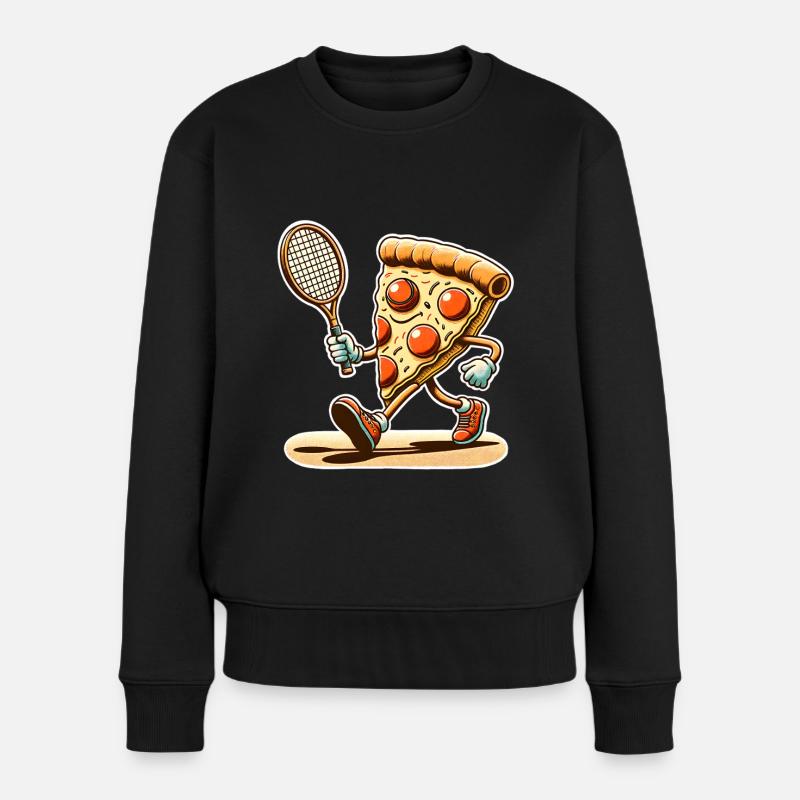 Pizza Tennis - Frauen Premium Bio Pullover - Schwarz