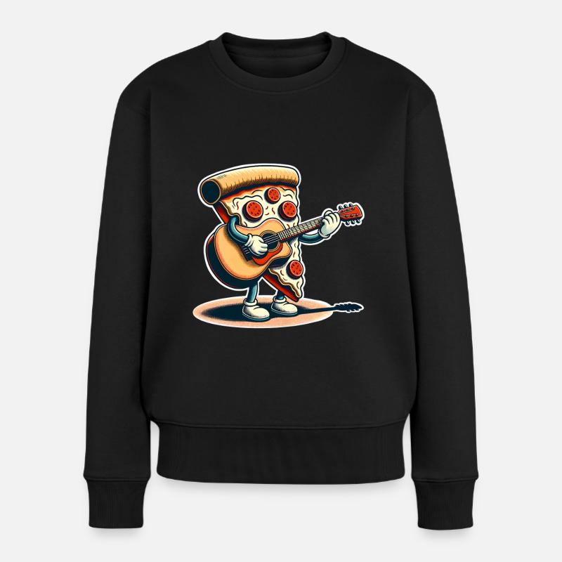 Pizza Gitarre - Frauen Premium Bio Pullover - Schwarz