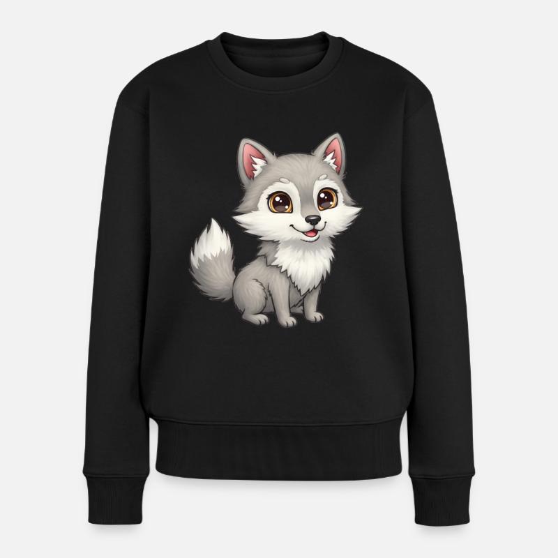Dessin animé animalier loup - Pull Premium bio Femme - noir