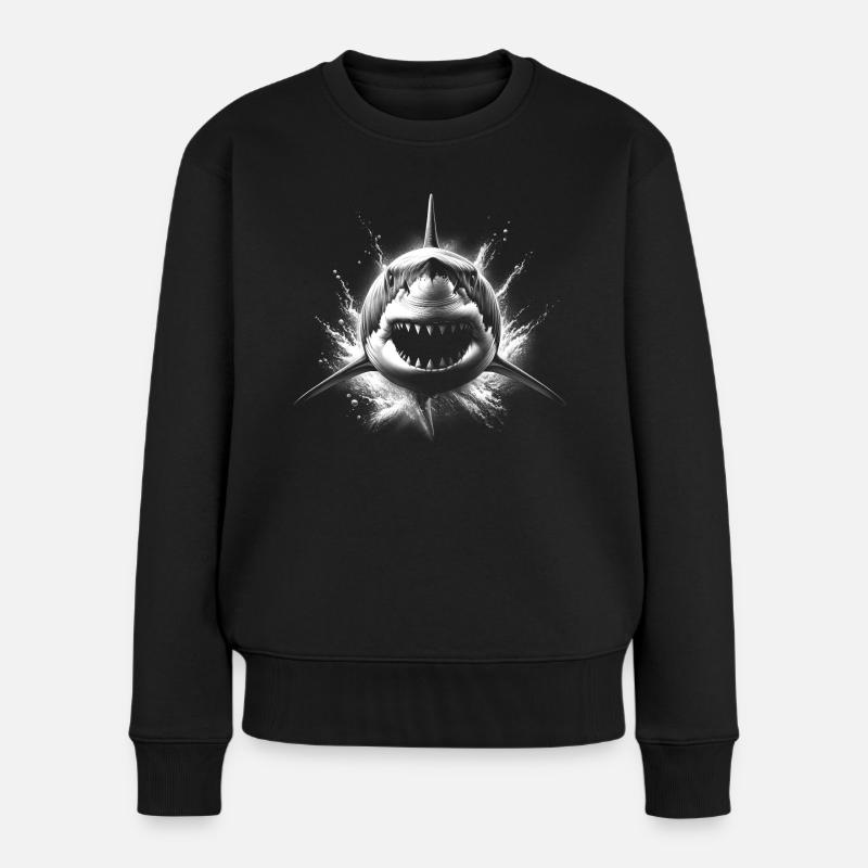 Cooler Hai mit Wasserspritzern - Frauen Premium Bio Pullover - Schwarz