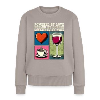 Amour Café Vin Rétro Pop Art Cadeau de fête des mères - Pull Premium bio Femme - taupe - Devant - Julia (174cm)