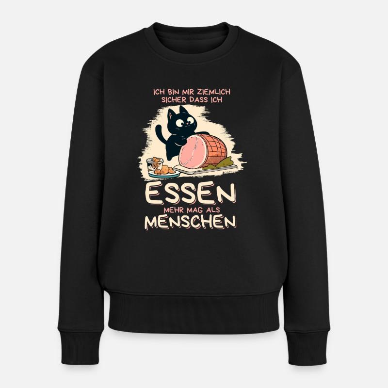 Lieber Essen als Menschen - Süße Schwarze Katze - Frauen Premium Bio Pullover - Schwarz
