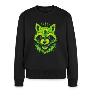 Mystischer Waschbär mit drittem Auge - Frauen Premium Bio Pullover - Schwarz - Vorne - Julia (174cm)