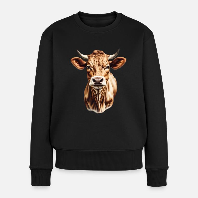 Braune Kuh - Frauen Premium Bio Pullover - Schwarz