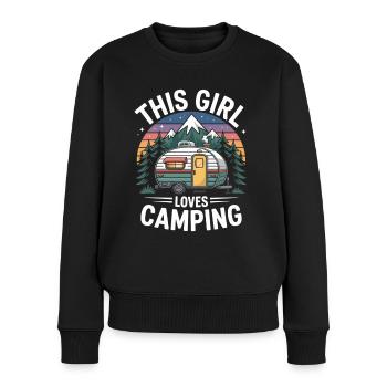 Diese Frau liebt Camping - Frauen Premium Bio Pullover - Schwarz - Vorne - Julia (174cm)