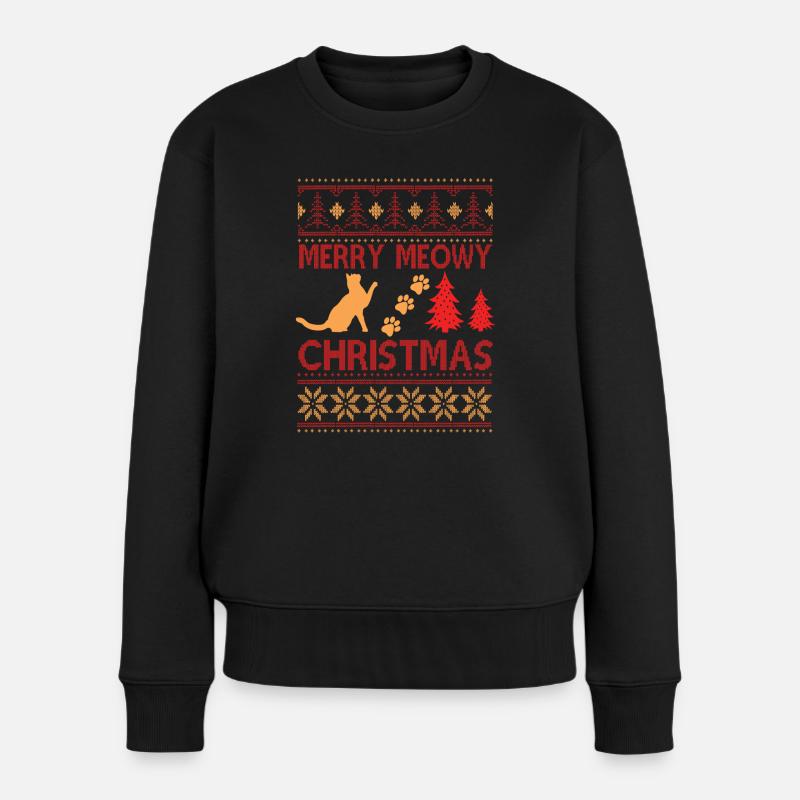 Ugly Christmas Sweater Katzen - Frauen Premium Bio Pullover - Schwarz