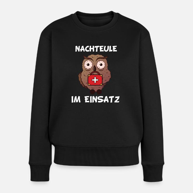Nachteule, Krankenschwester, Pfleger, MFA Geschenk - Frauen Premium Bio Pullover - Schwarz
