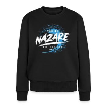 SURFING NAZARE LIFE OR DEATH - Frauen Premium Bio Pullover - Schwarz - Vorne - Julia (174cm)