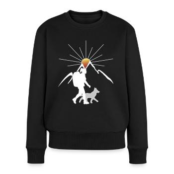Wandern mit dem Hund - Frauen Premium Bio Pullover - Schwarz - Vorne - Julia (174cm)