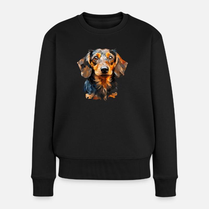 Rauhaardackel im Polygon Design - Frauen Premium Bio Pullover - Schwarz