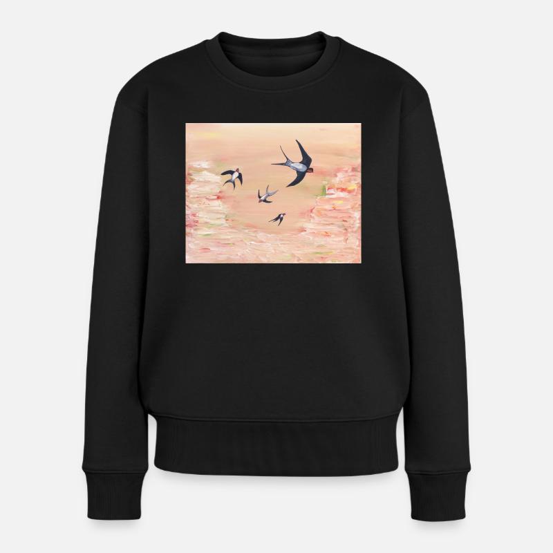 Abstrakt Apricot und Schwalben - Frauen Premium Bio Pullover - Schwarz
